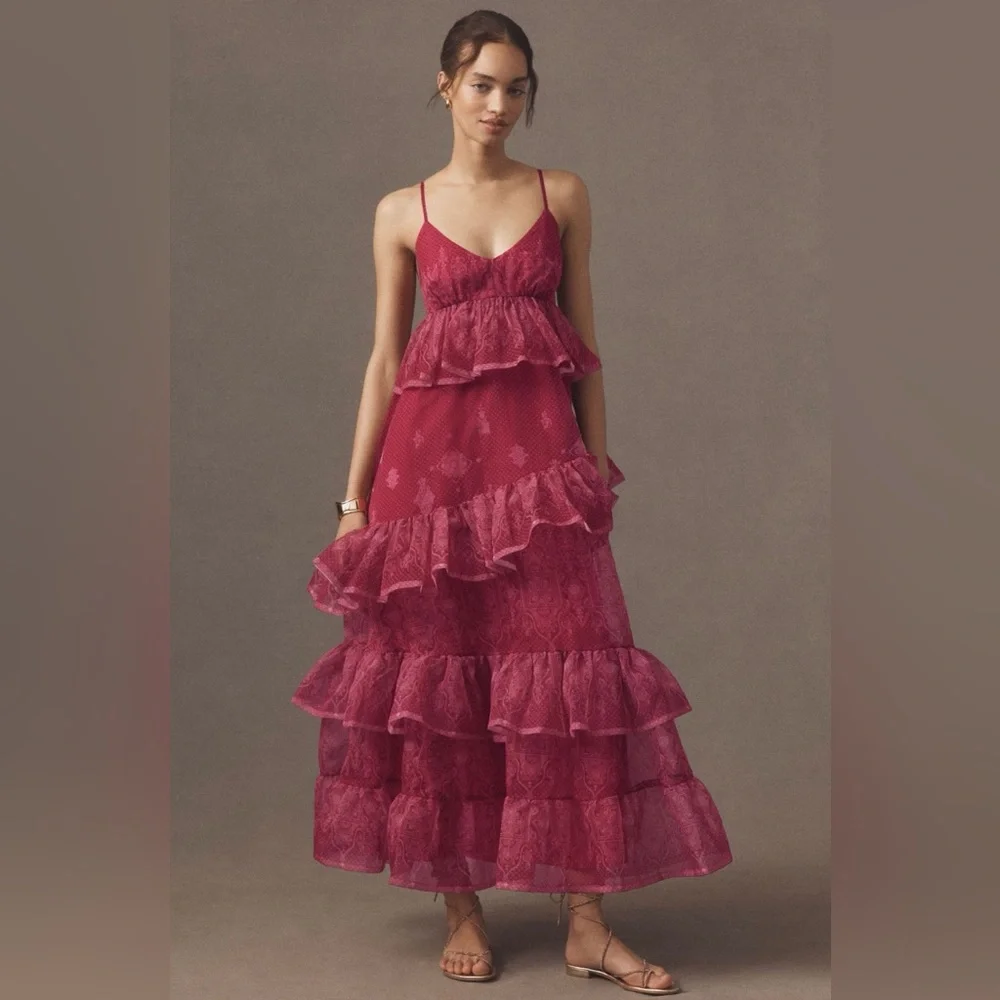 NWT Anthropologie Let Me Be Sleeveless Sheer Tiered Midi Dress Sz S - Picture 1 of 16